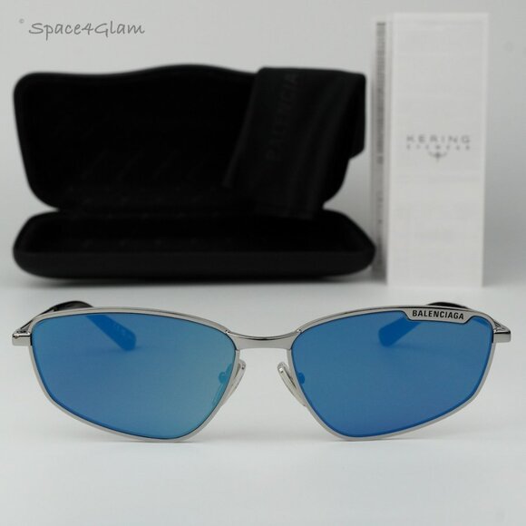 BRAND NEW Balenciaga BB0277S 003 Ruthenium Blue Mirrored Unisex Sunglasses - Picture 1 of 11